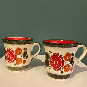Pair Of Vintage Schramberg German Art Pottery SMF Small Mugs Demitasse Cups